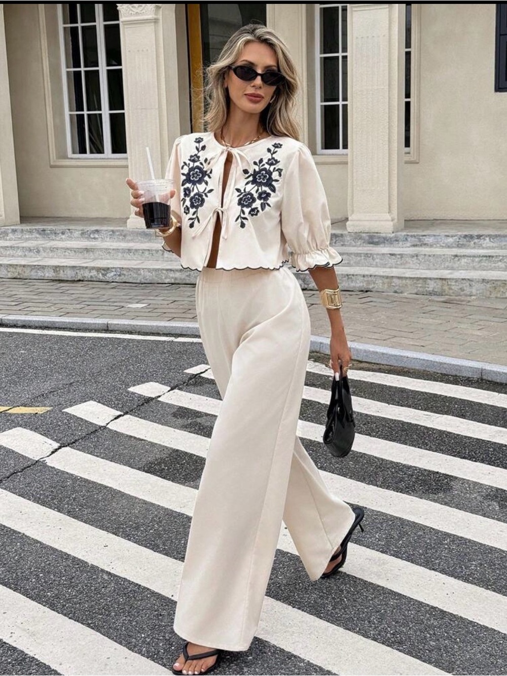 Elegant Cream Wide-Leg Pants with High Waist